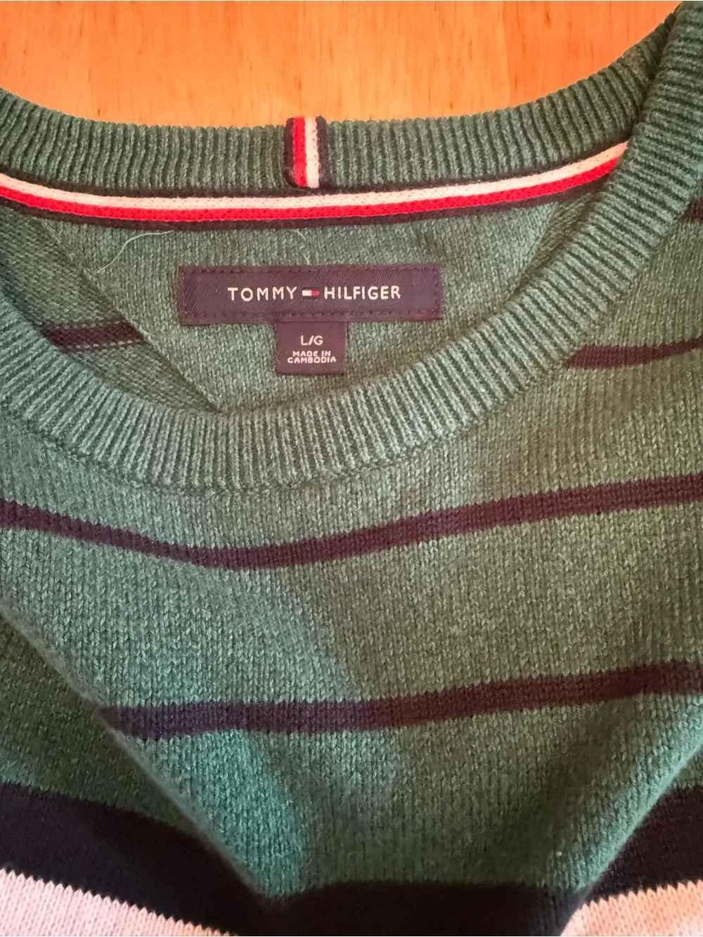 Tommy Hilfiger Green Striped Crewneck Sweater